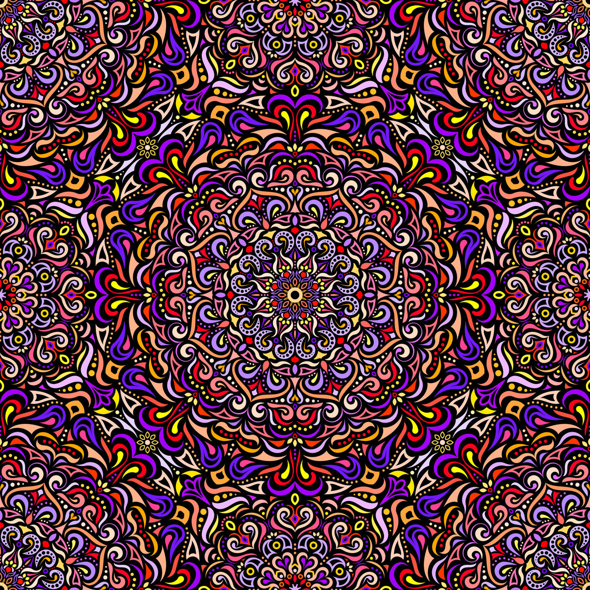 Purple - Red - Yellow Mandala Fabric 2005