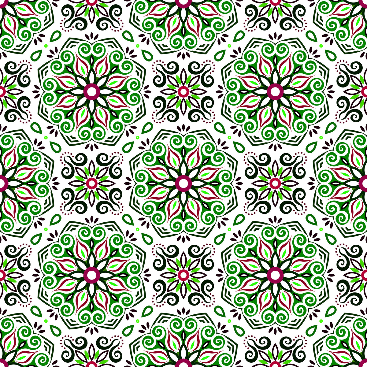 Green - Red Mandala Fabric - 203i
