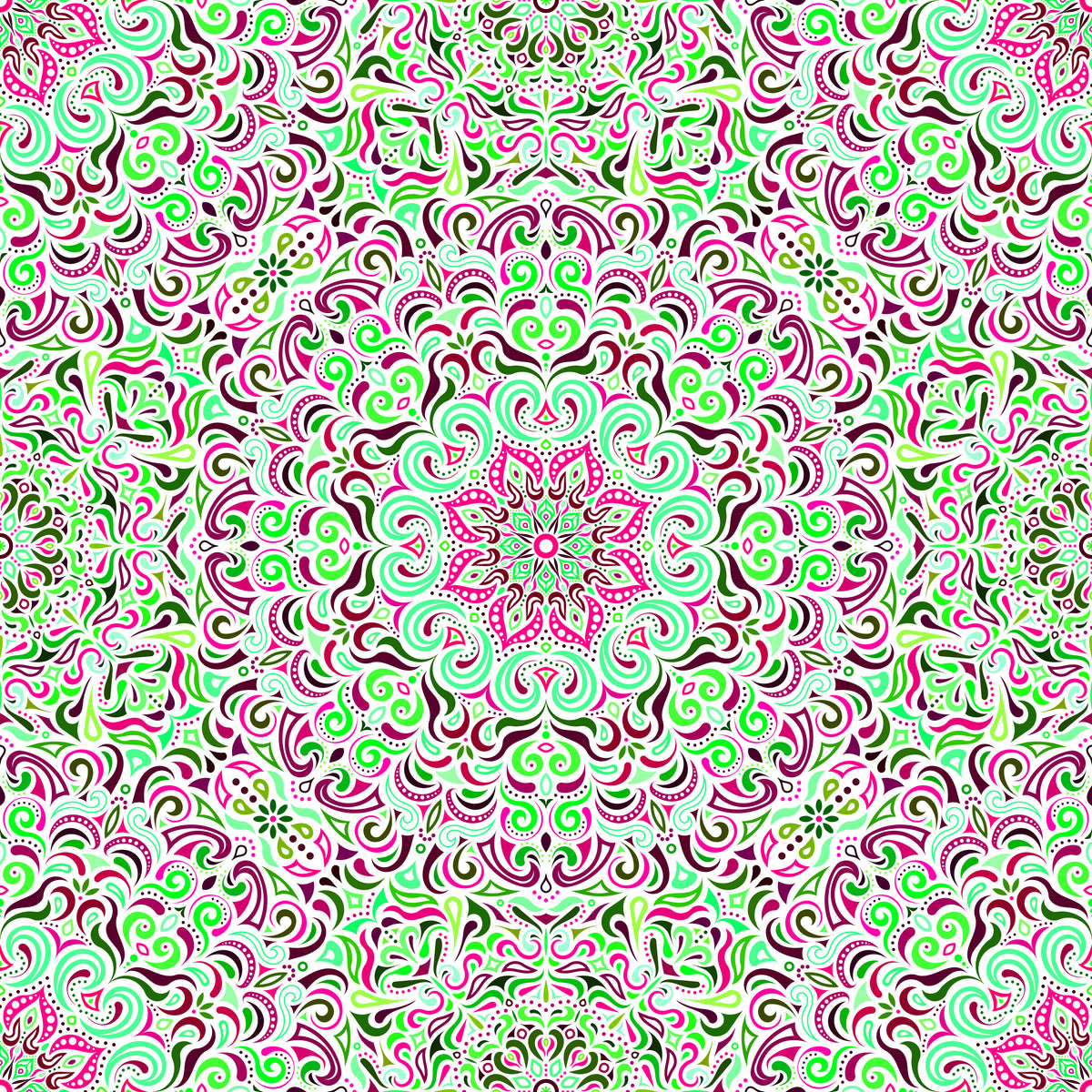 Green - Maroon - Pink Mandala Fabric 2007.1i