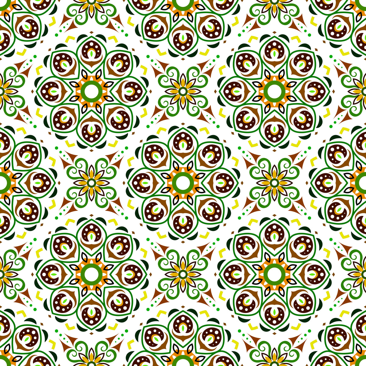 Green - Yellow - Brown Mandala Fabric - 183i