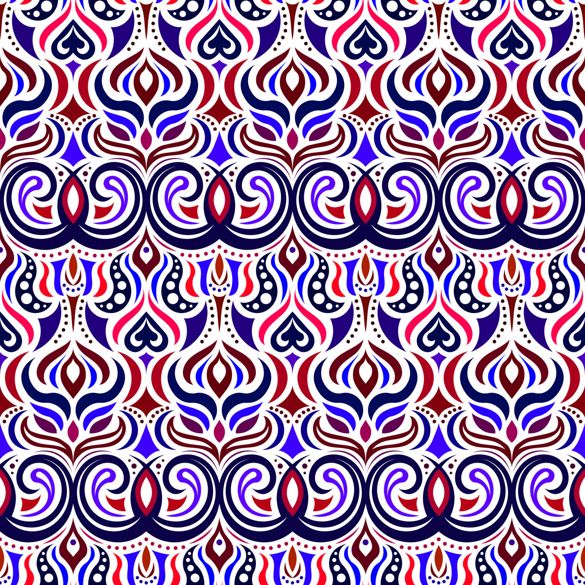 Red - Blue Abstract Doodle Fabric 1009.7i