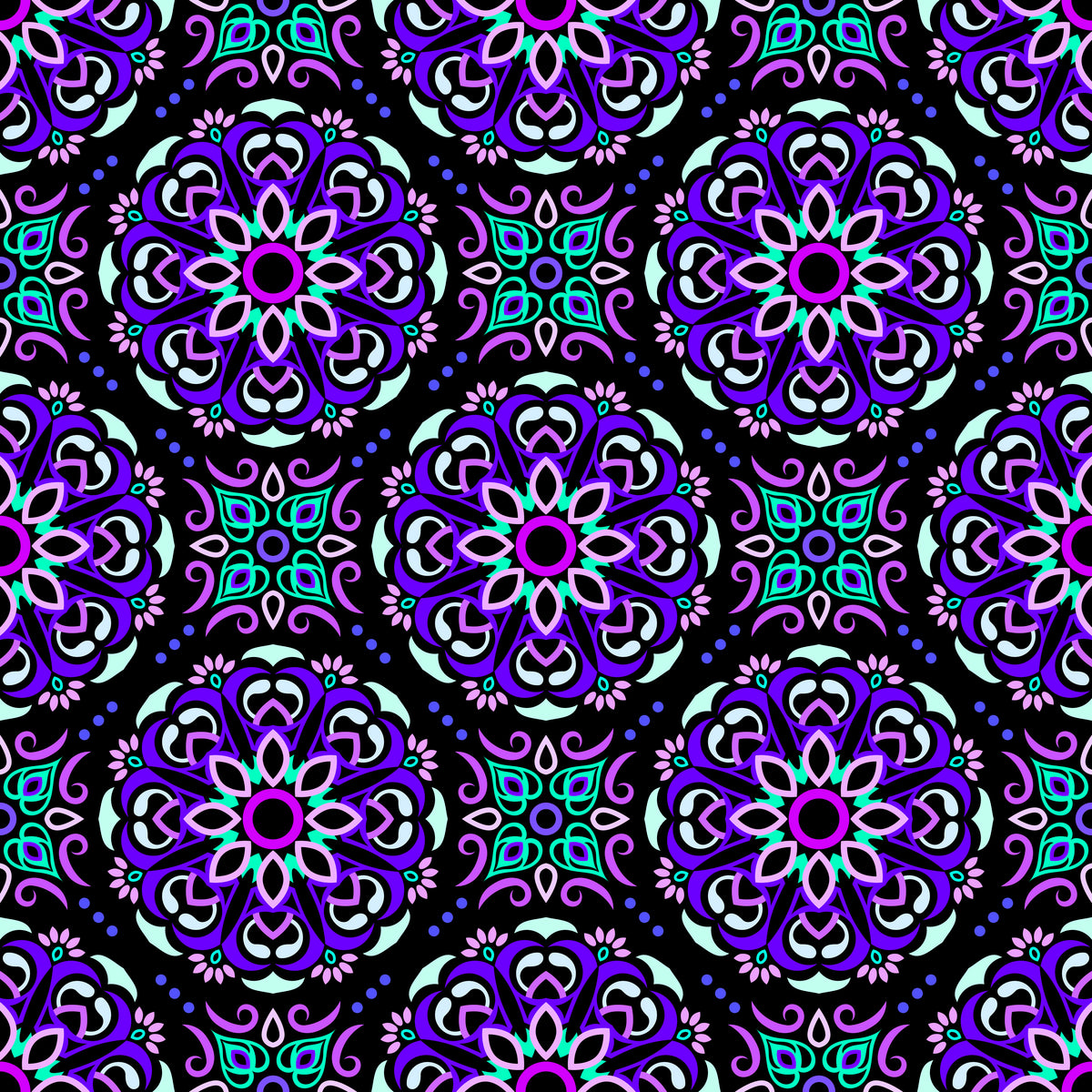 Purple - Turquoise Mandala Fabric - 160