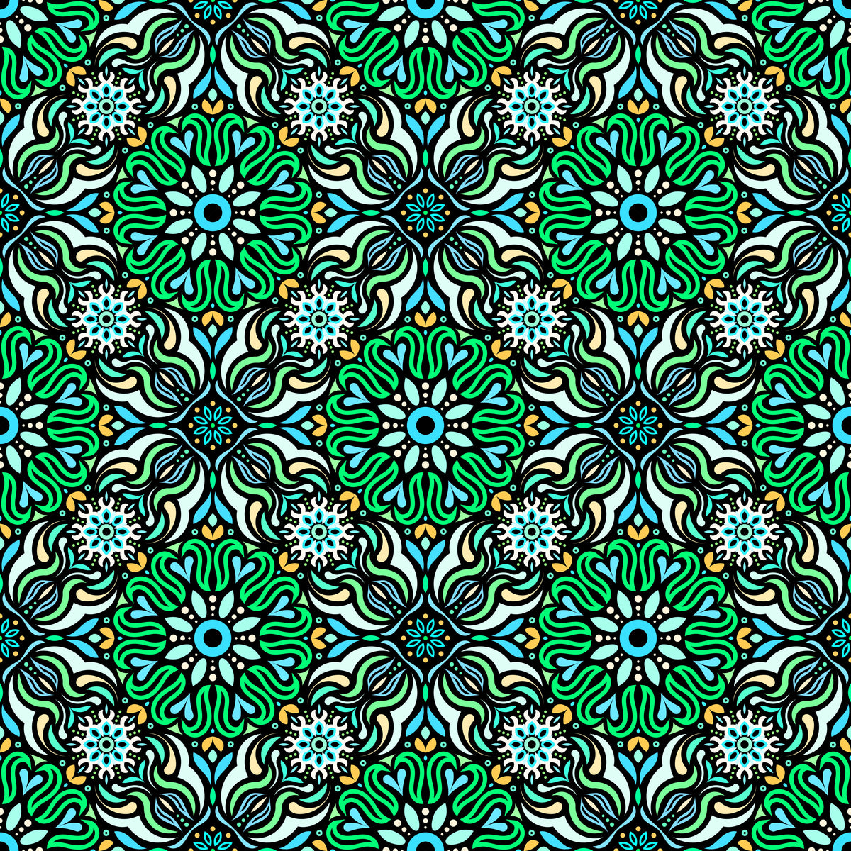 Turquoise - Green - Yellow Mandala Fabric 2009.2