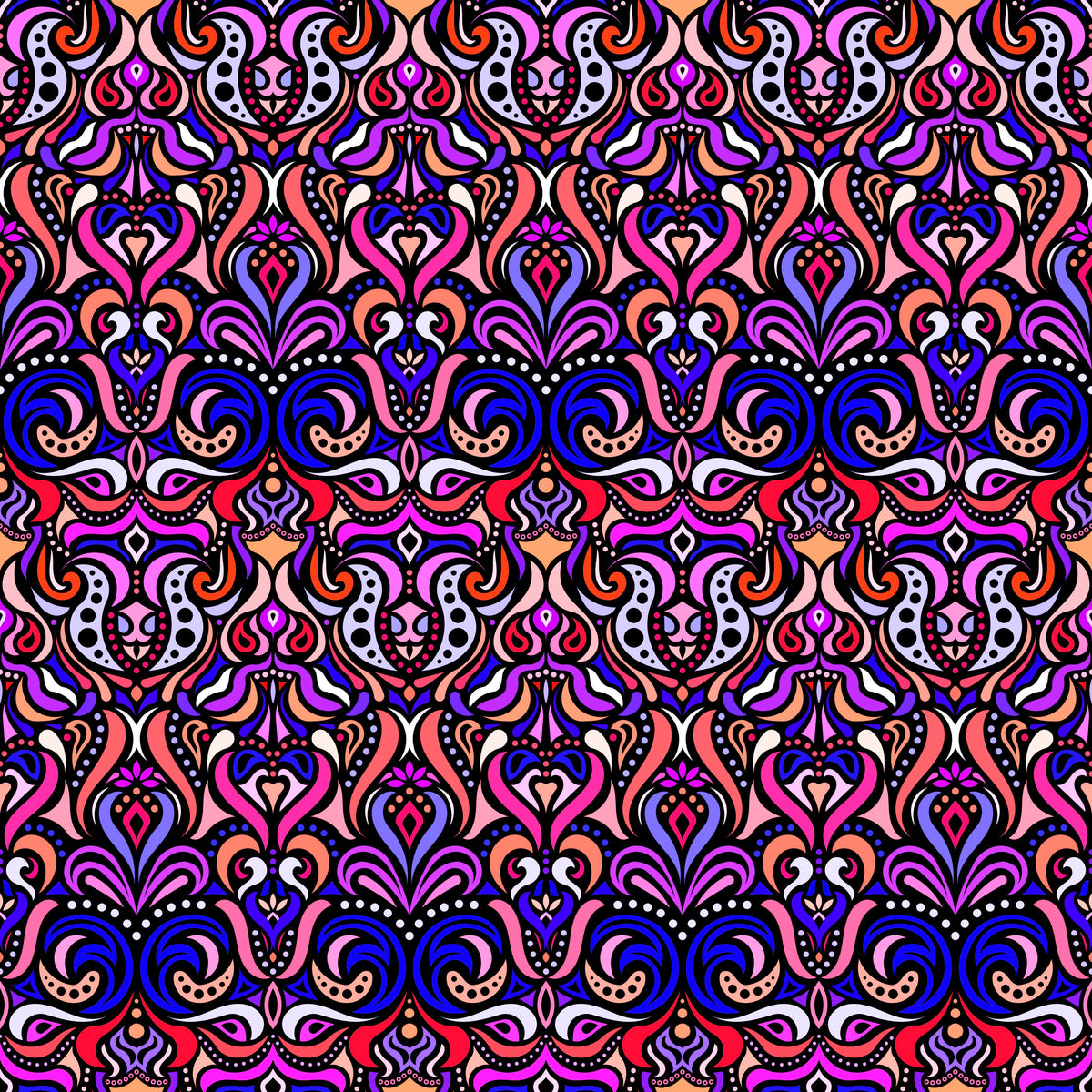Blue - Purple - Pink Abstract Doodle Fabric 1011.4