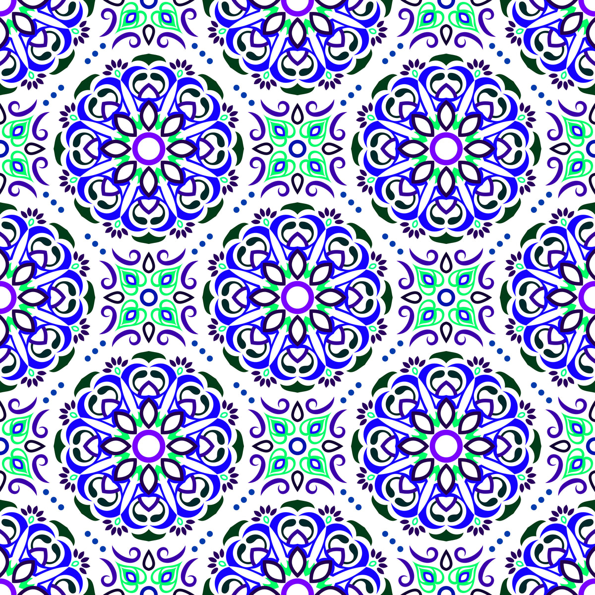 Blue - Turquoise - Purple Mandala Fabric - 160i