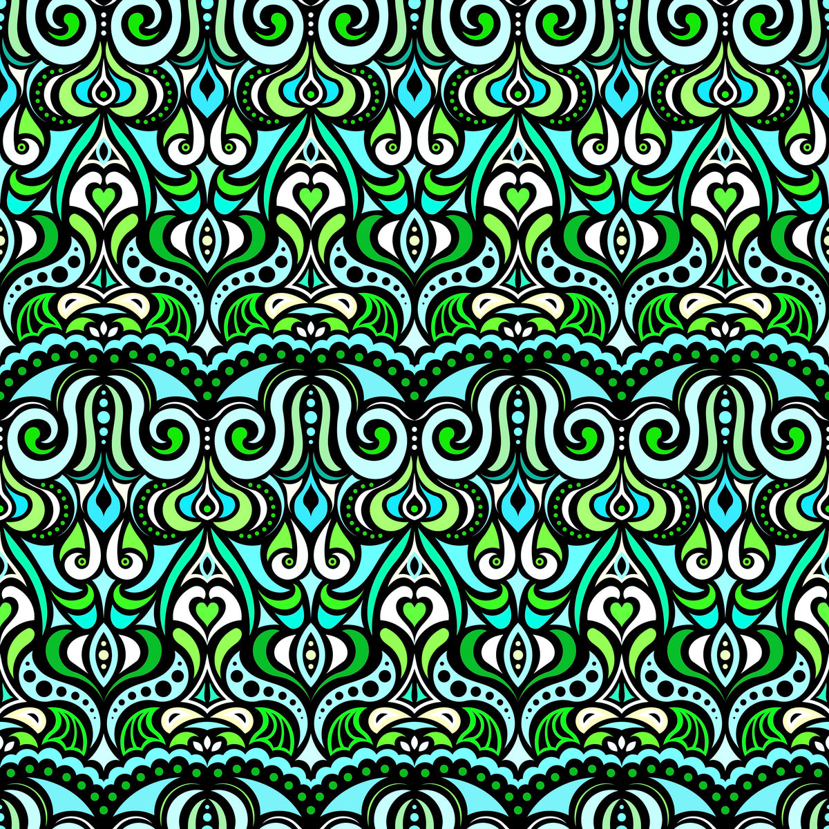 Turquoise - Green Abstract Doodle Fabric 1010.2