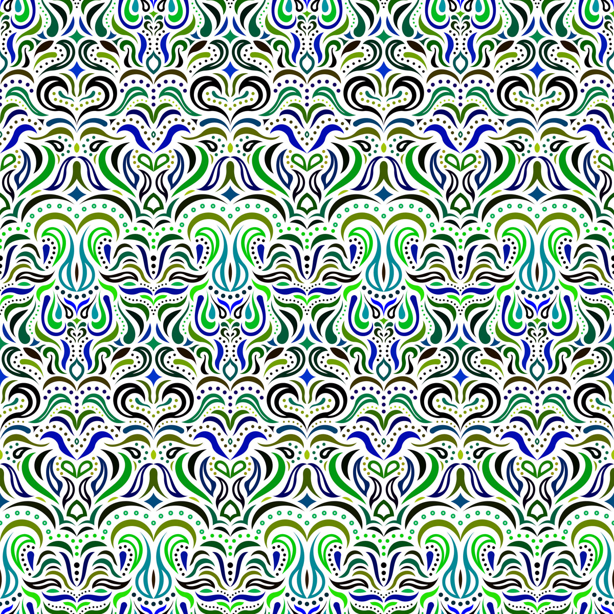 Green - Blue Abstract Doodle Fabric 1013.2i