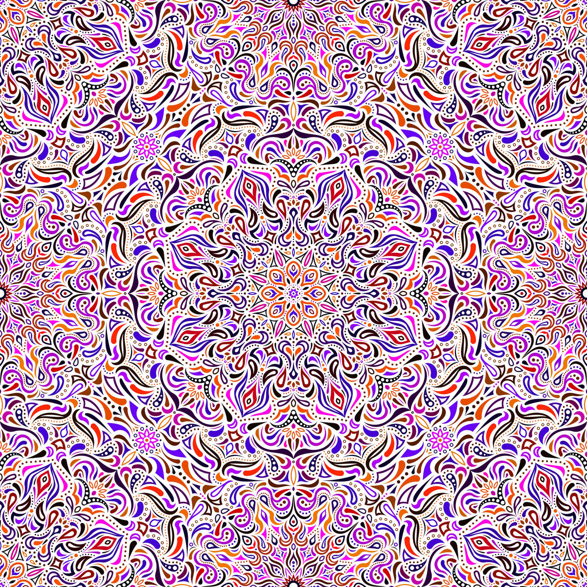 Purple - Orange - Pink Mandala Fabric 2008.1i