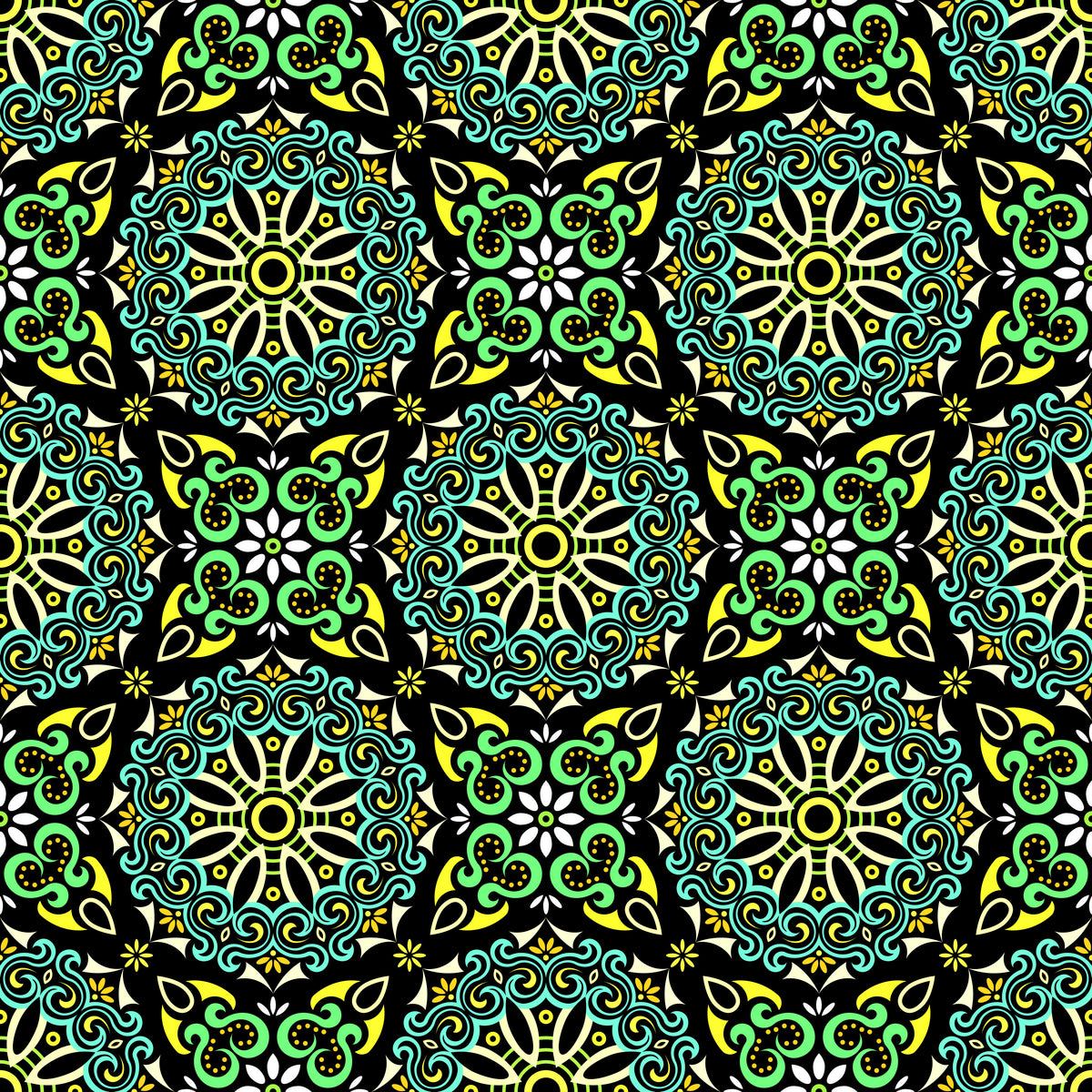 Turquoise - Yellow - Green Mandala Fabric - 166