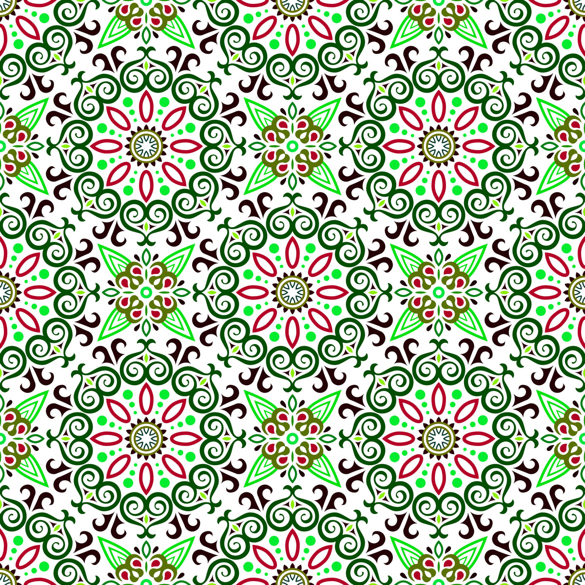 Green - Red Mandala Fabric - 138i