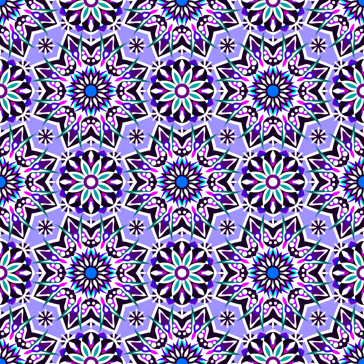 Purple - Turquoise - Blue Mandala Fabric - 122i