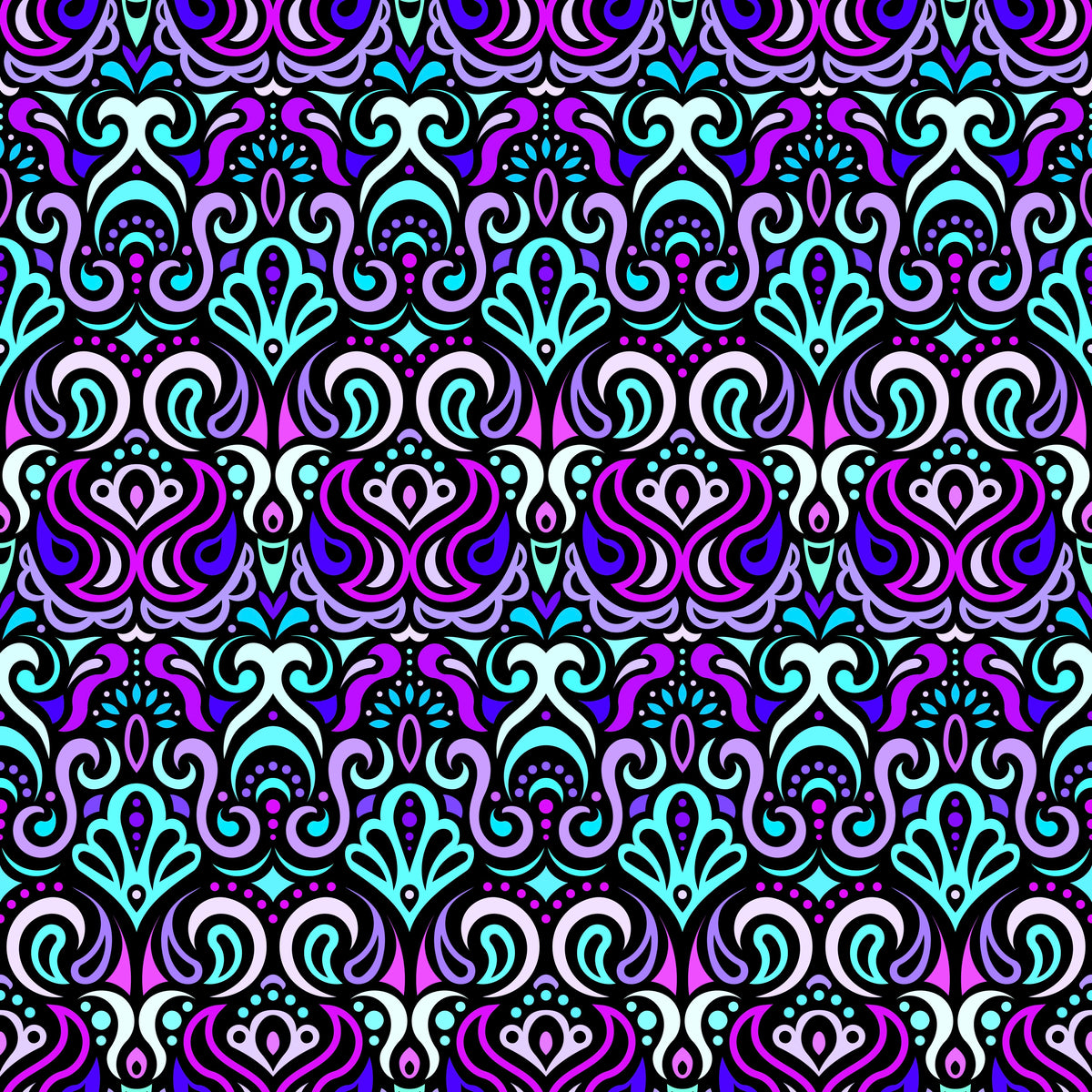 Turquoise - Purple - Blue Abstract Doodle Fabric 1002