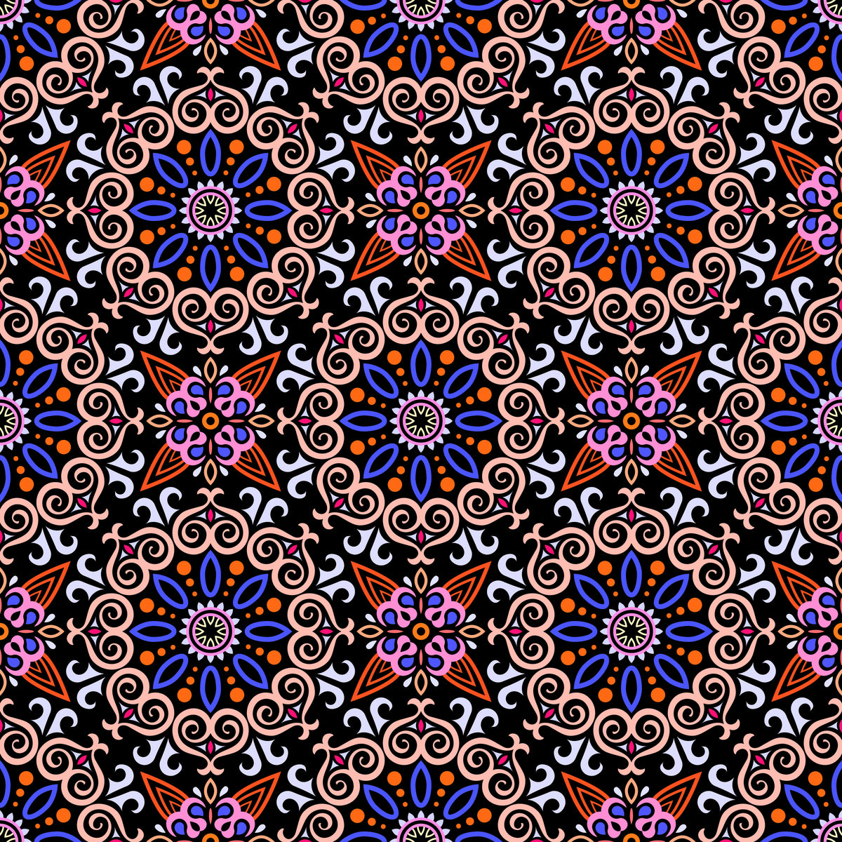 Orange - Blue - Pink Mandala Fabric - 138