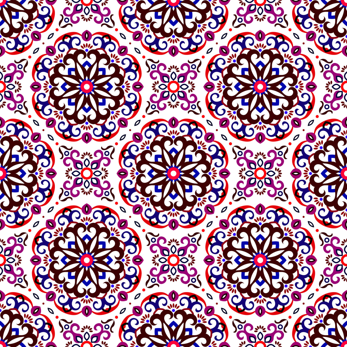 Red - Blue - Maroon Mandala Fabric - 188i