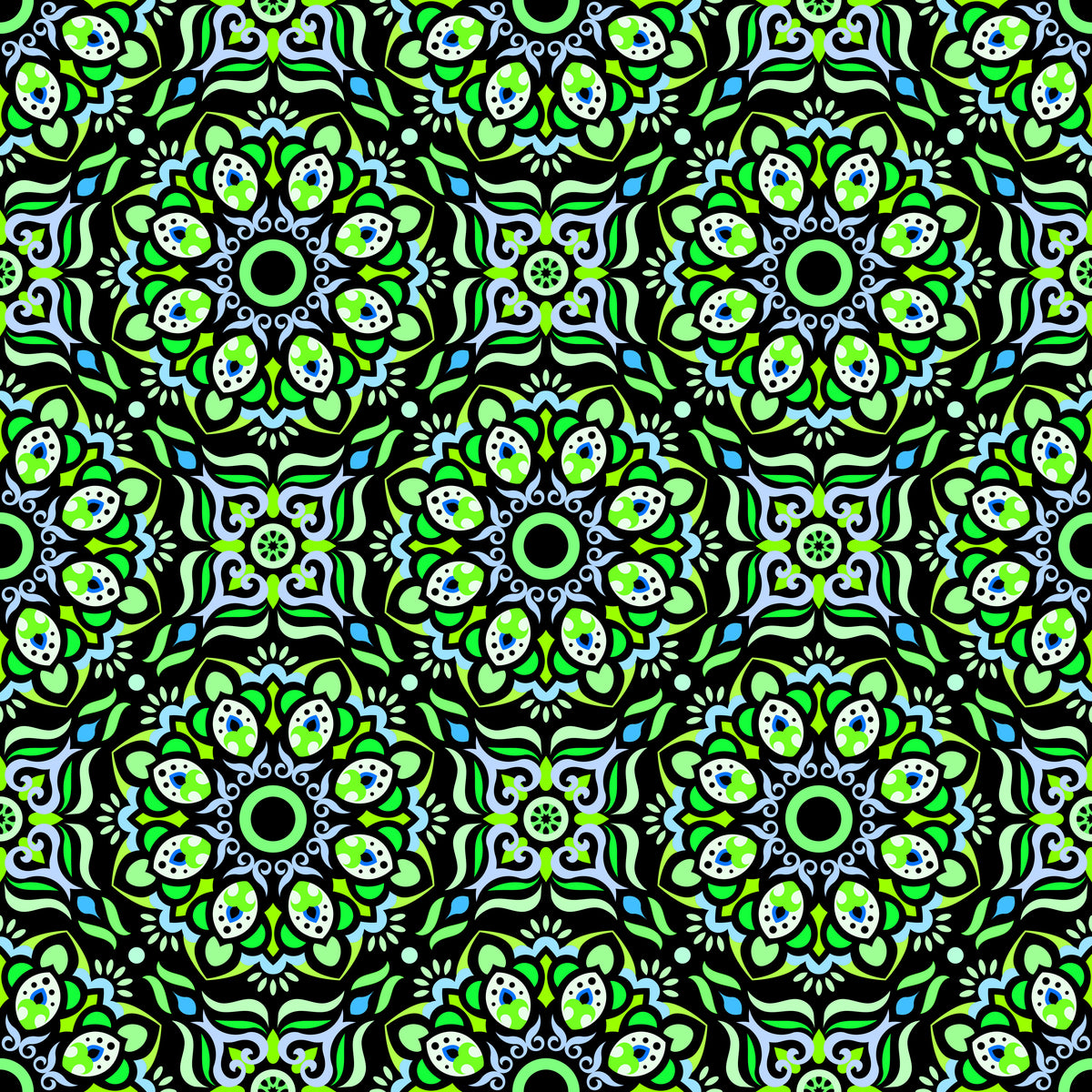 Green - Blue Mandala Fabric - 186
