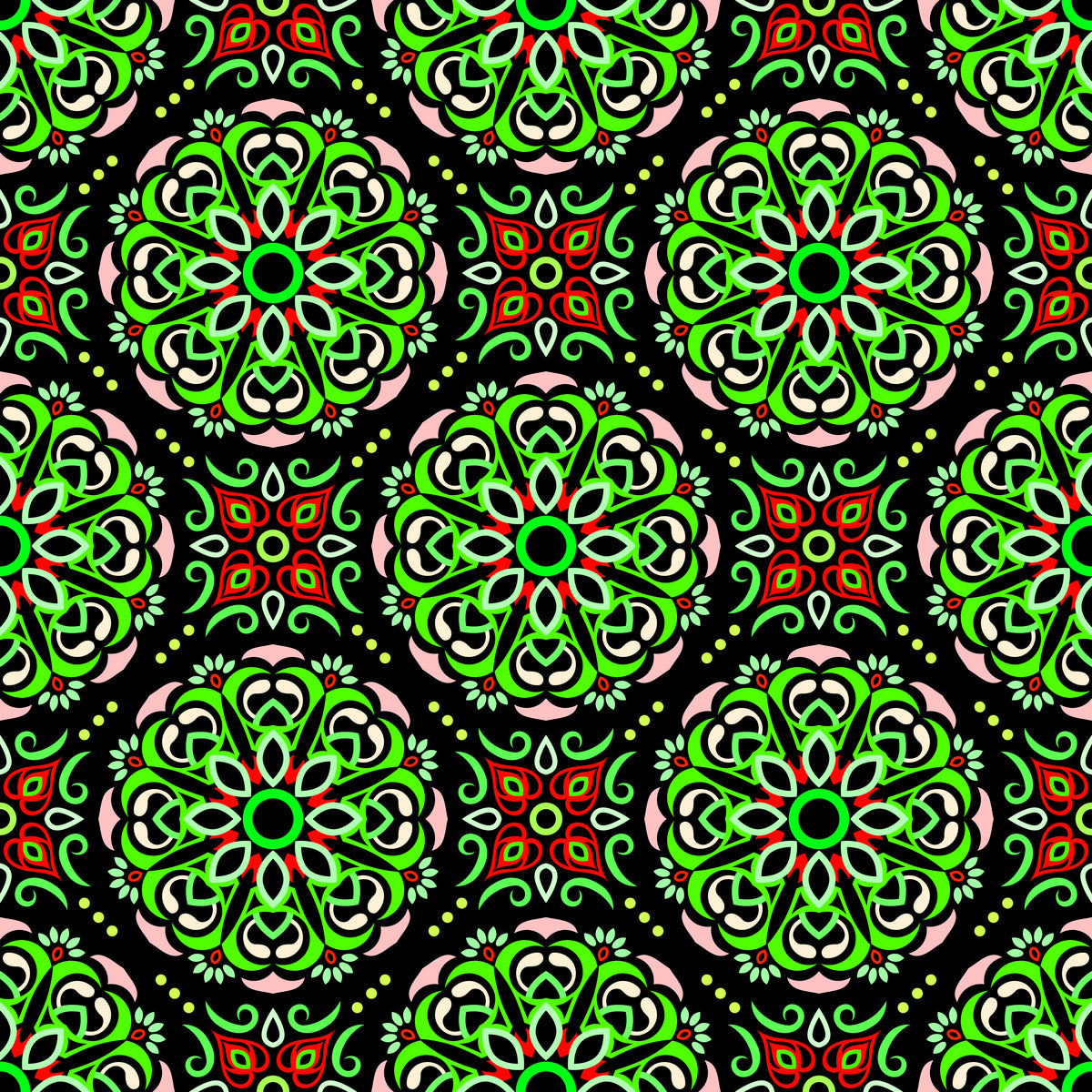 Green - Red Mandala Fabric - 160