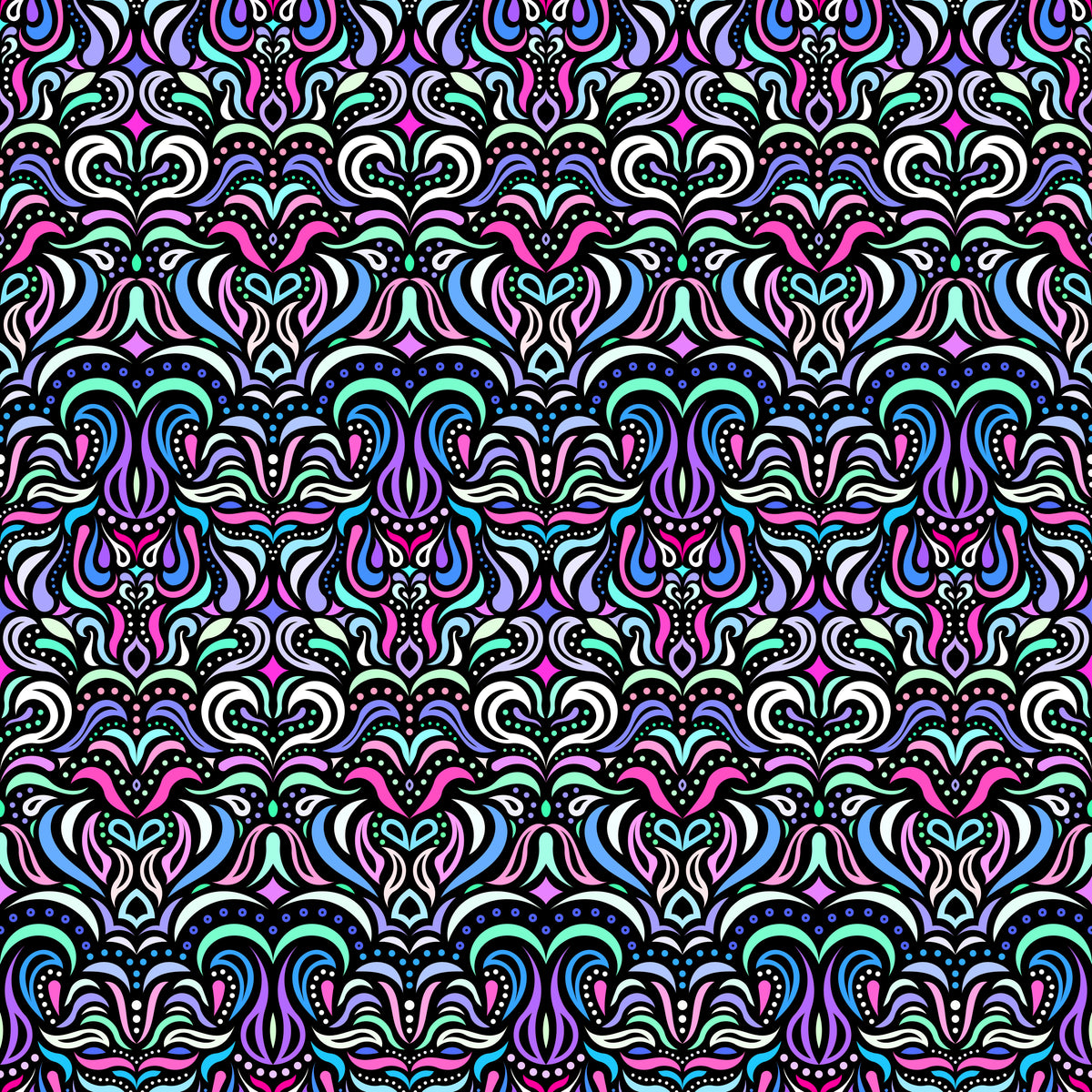 Turquoise - Purple - Blue Abstract Doodle Fabric 1013.2