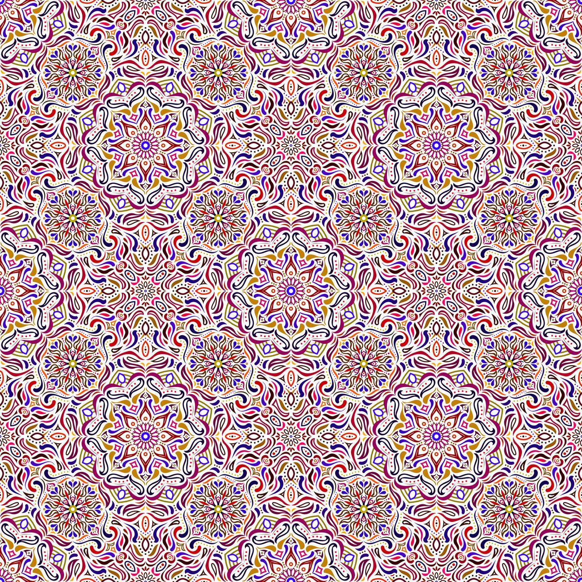 Maroon - Blue - Brown Mandala Fabric 2009.4i