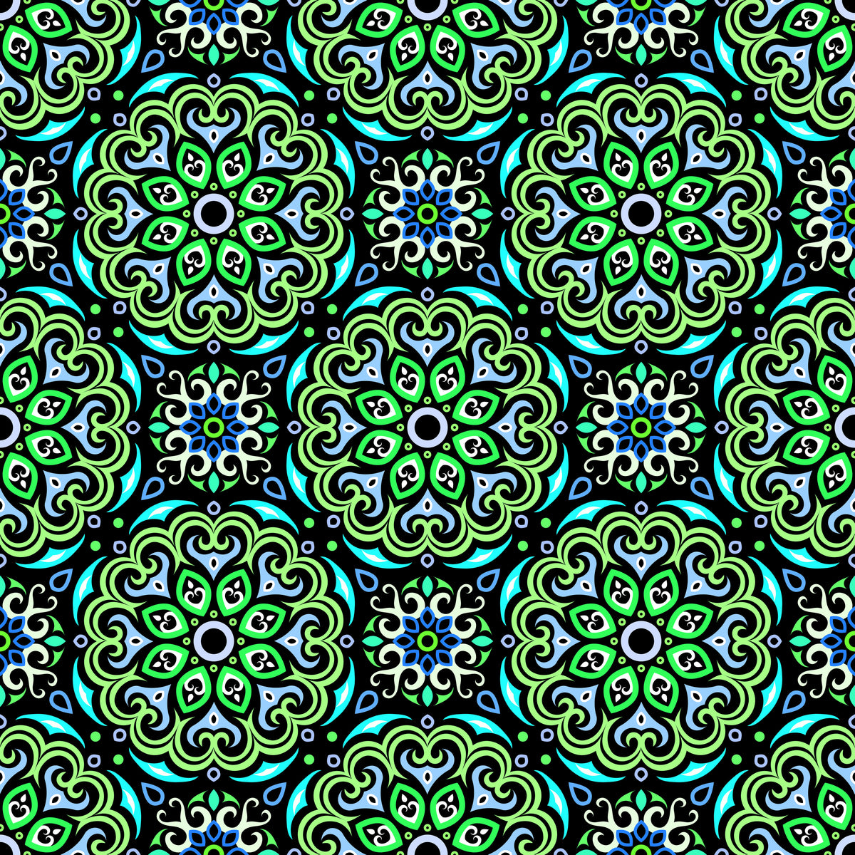 Green - Turquoise - Blue Mandala Fabric - 155