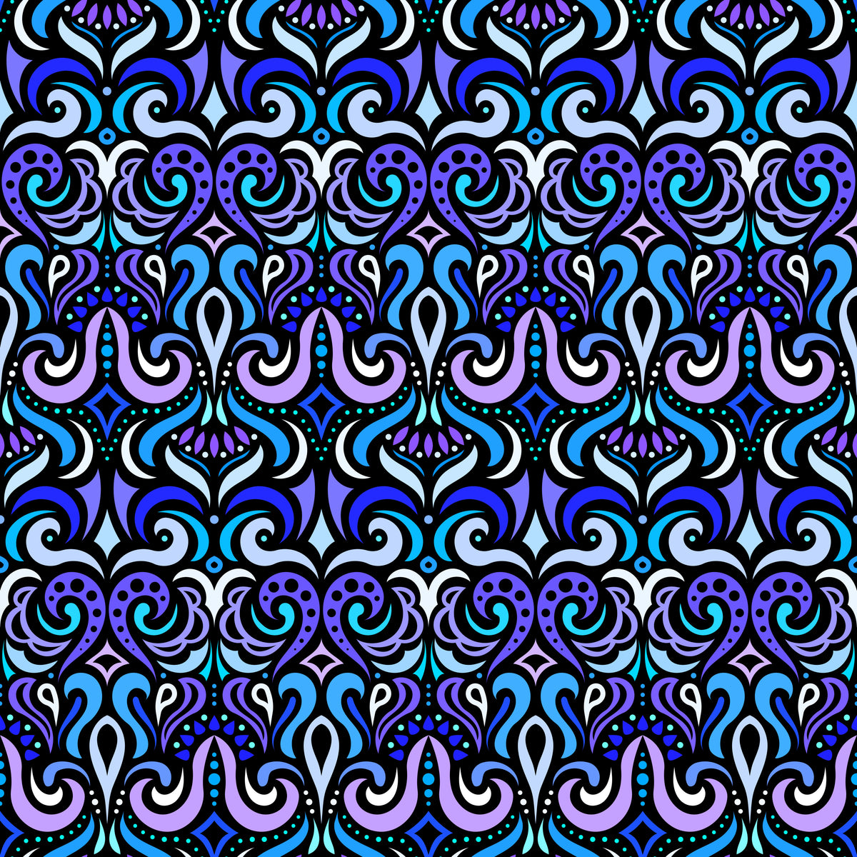 Blue - Purple Abstract Doodle Fabric 1001