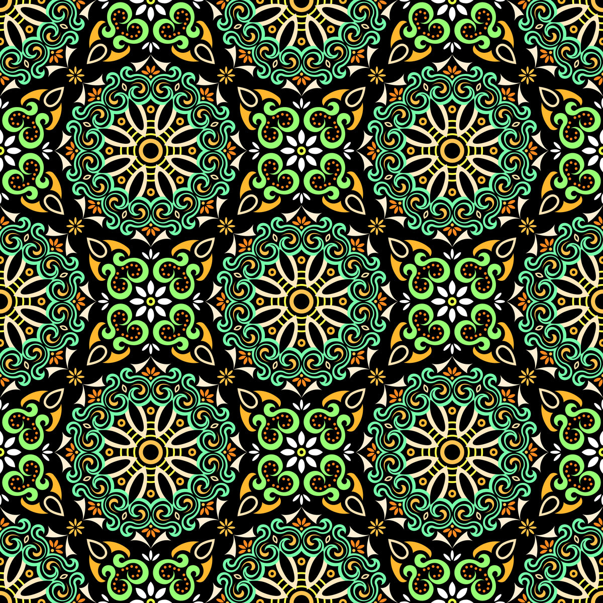Turquoise - Orange - Green Mandala Fabric - 166