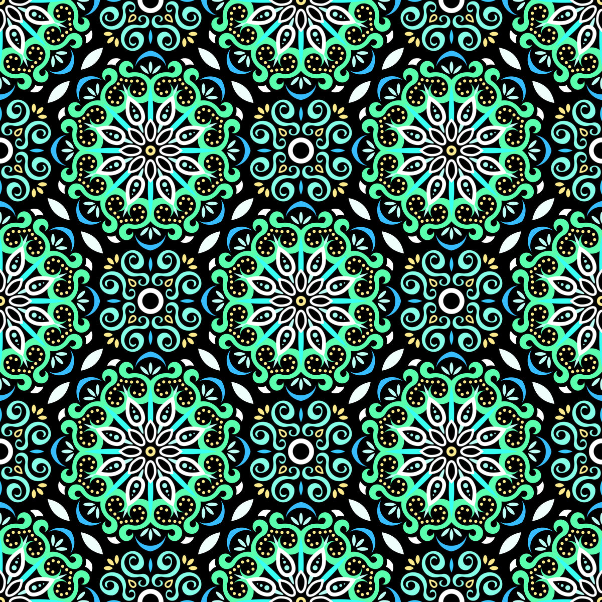 Turquoise - Blue - Yellow Mandala Fabric - 165