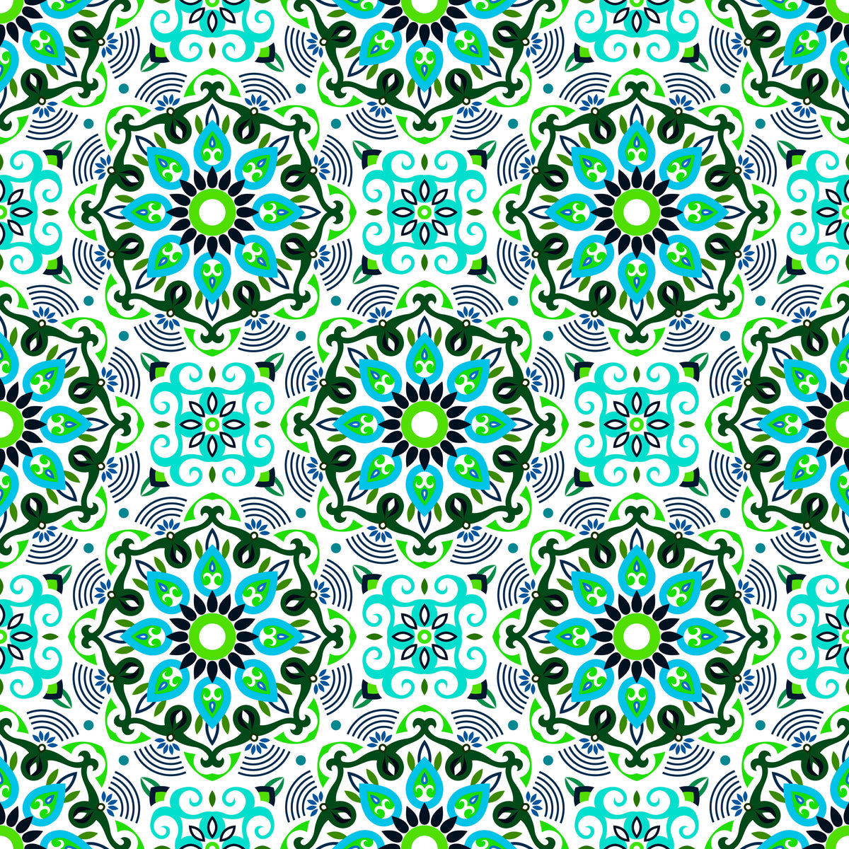 Turquoise - Green - Blue Mandala Fabric - 140i