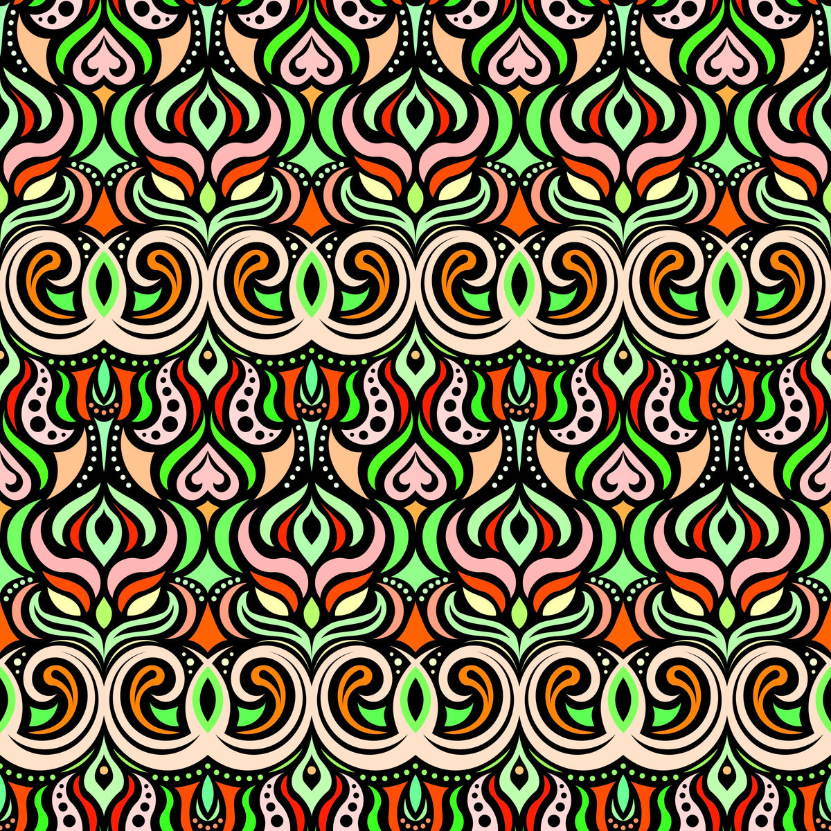 Orange - Green Abstract Doodle Fabric 1009.7