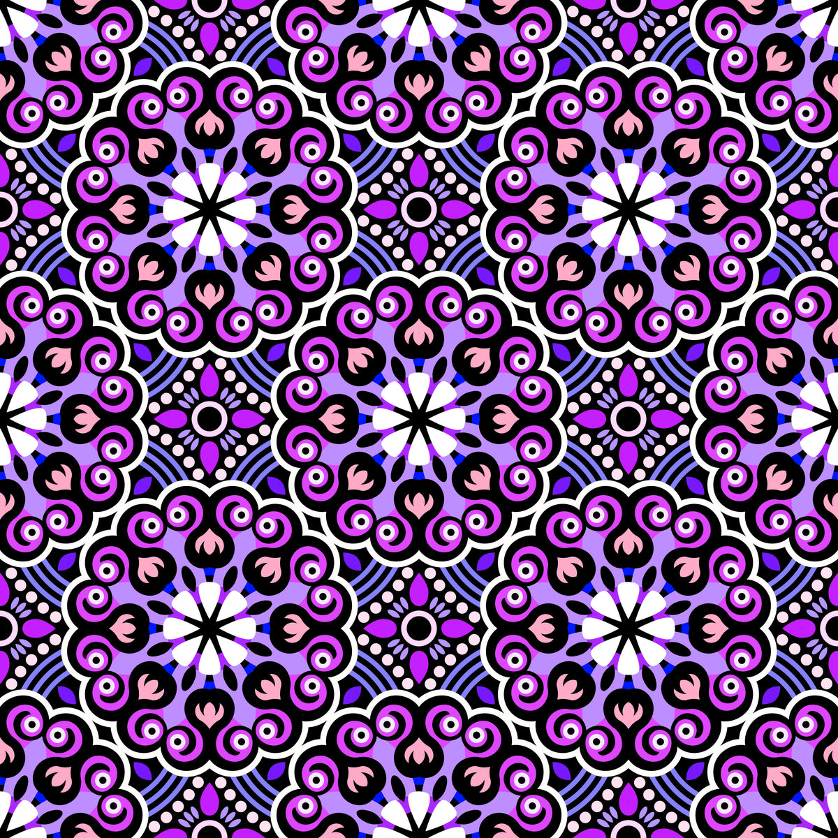 Purple - Pink - Blue Mandala Fabric - 132
