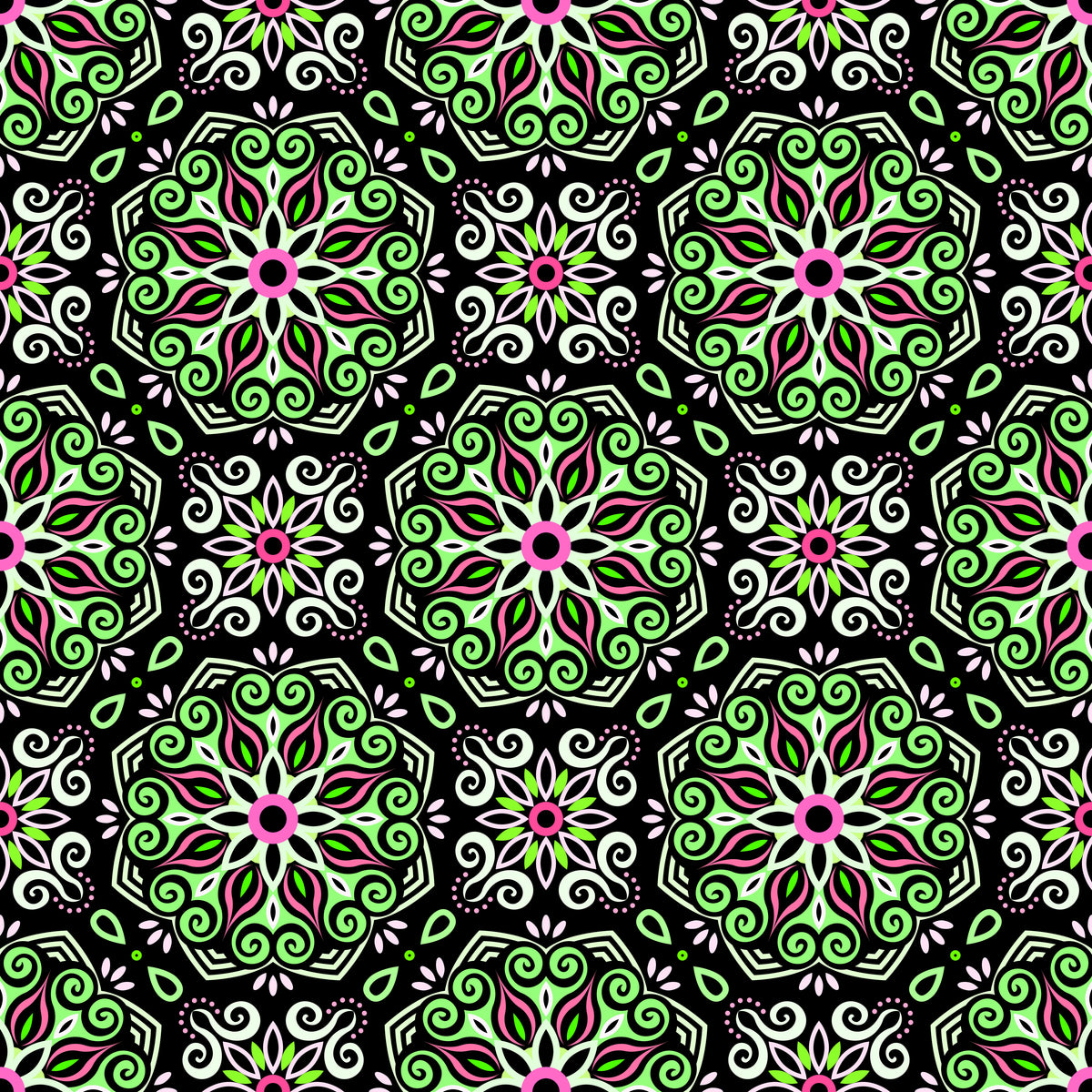 Green - Pink Mandala Fabric - 203
