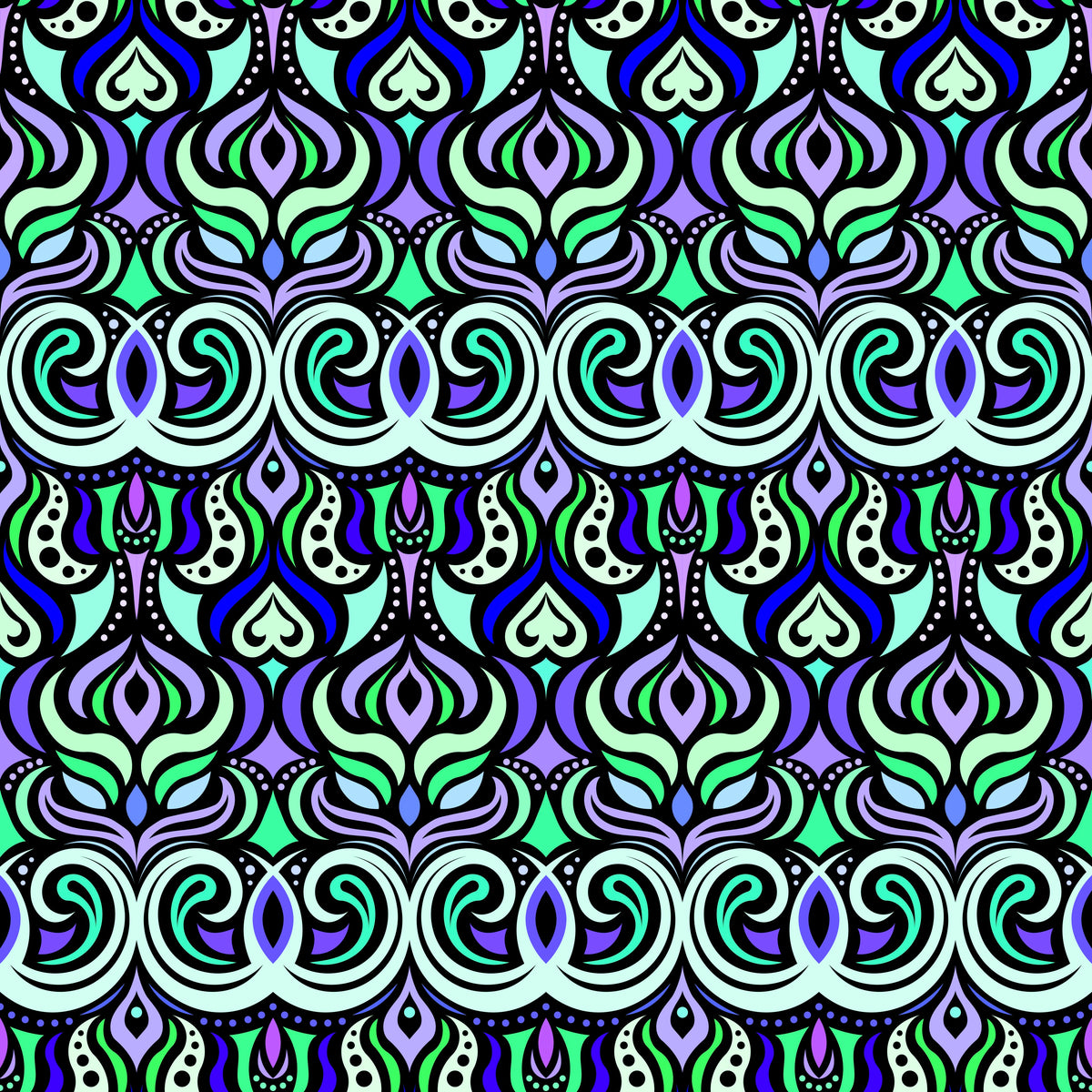 Turquoise - Green - Blue Abstract Doodle Fabric 1009.7