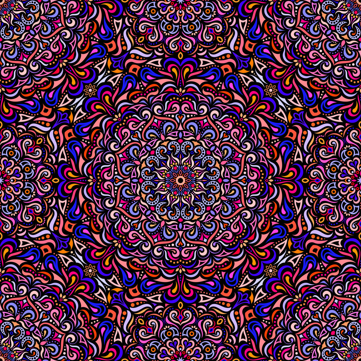 Pink - Blue - Orange - Yellow Mandala Fabric 2005