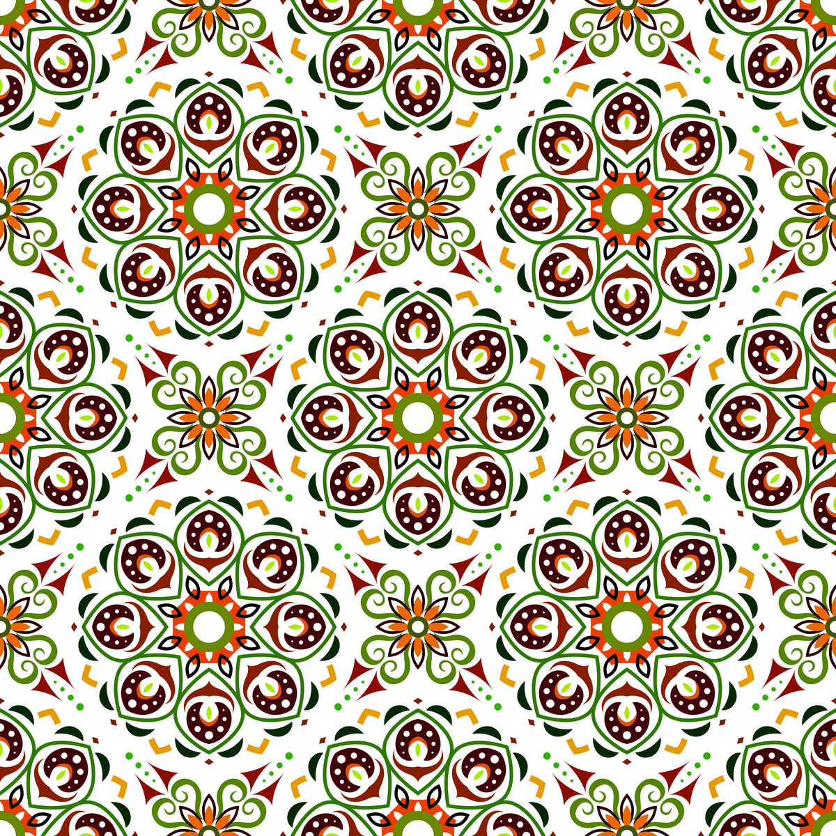 Green - Orange - Brown Mandala Fabric - 183i
