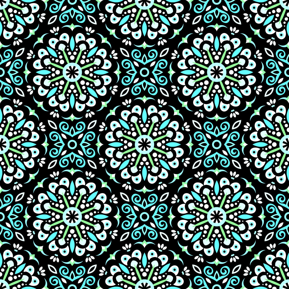 Turquoise - Green Mandala Fabric - 156