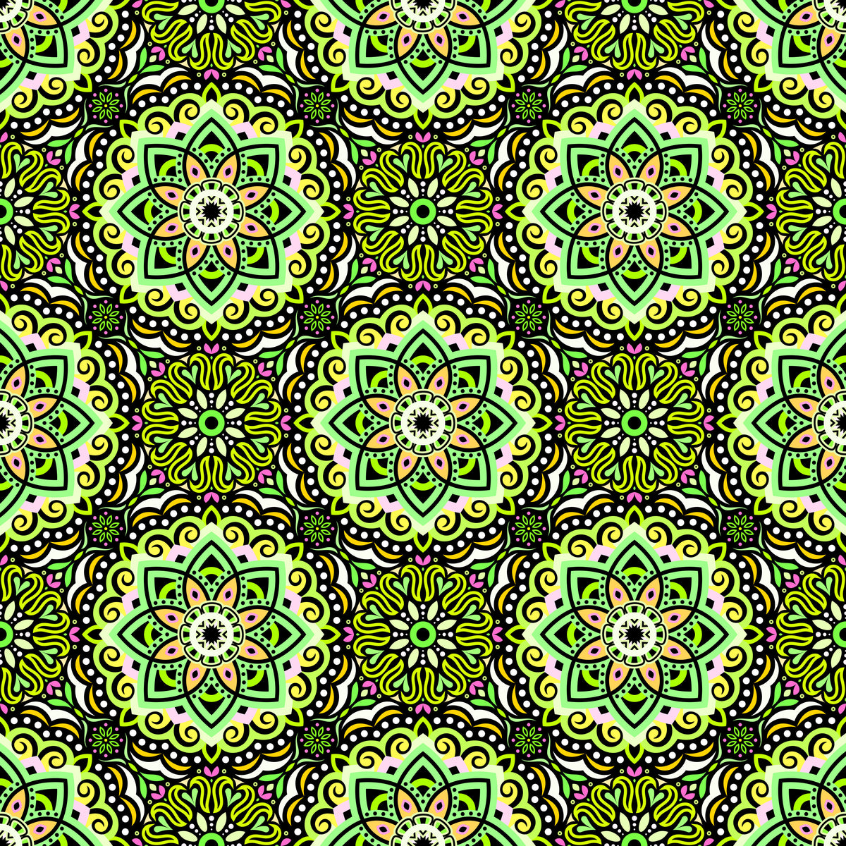 Green - Yellow - Pink Mandala Fabric 2009.3