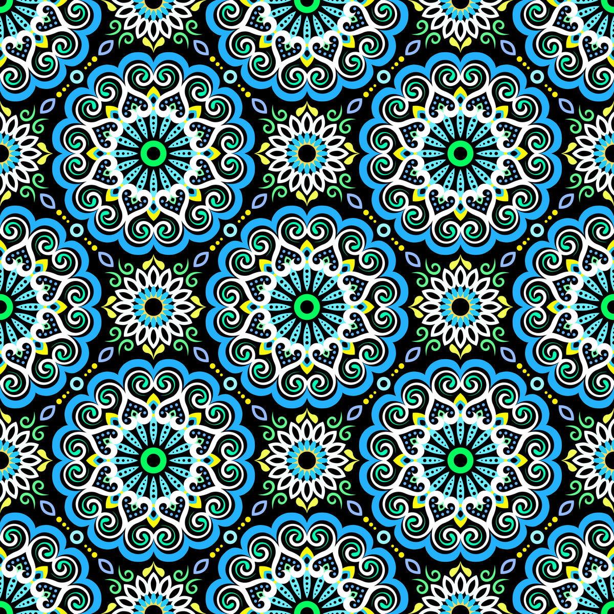 Blue - Yellow - Turquoise Mandala Fabric - 179