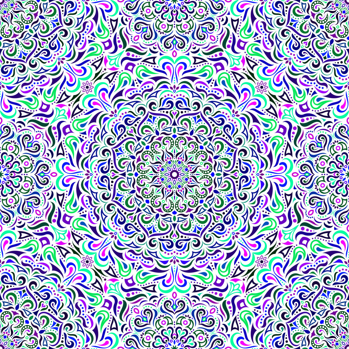 Green - Blue - Purple Mandala Fabric 2005i
