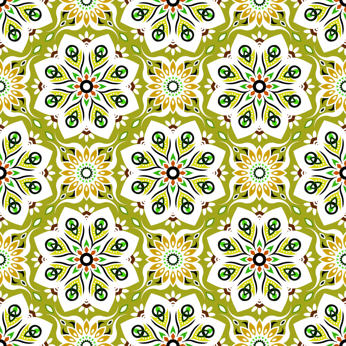 Green - Yellow - Orange Mandala Fabric - 236i