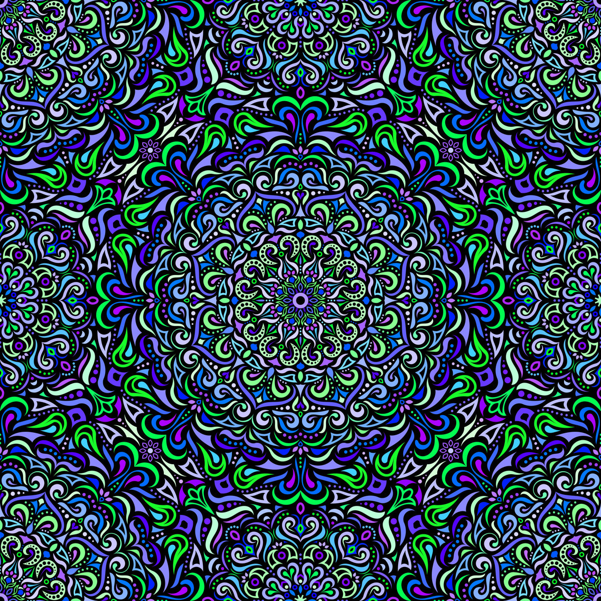 Blue - Green - Purple Mandala Fabric 2005
