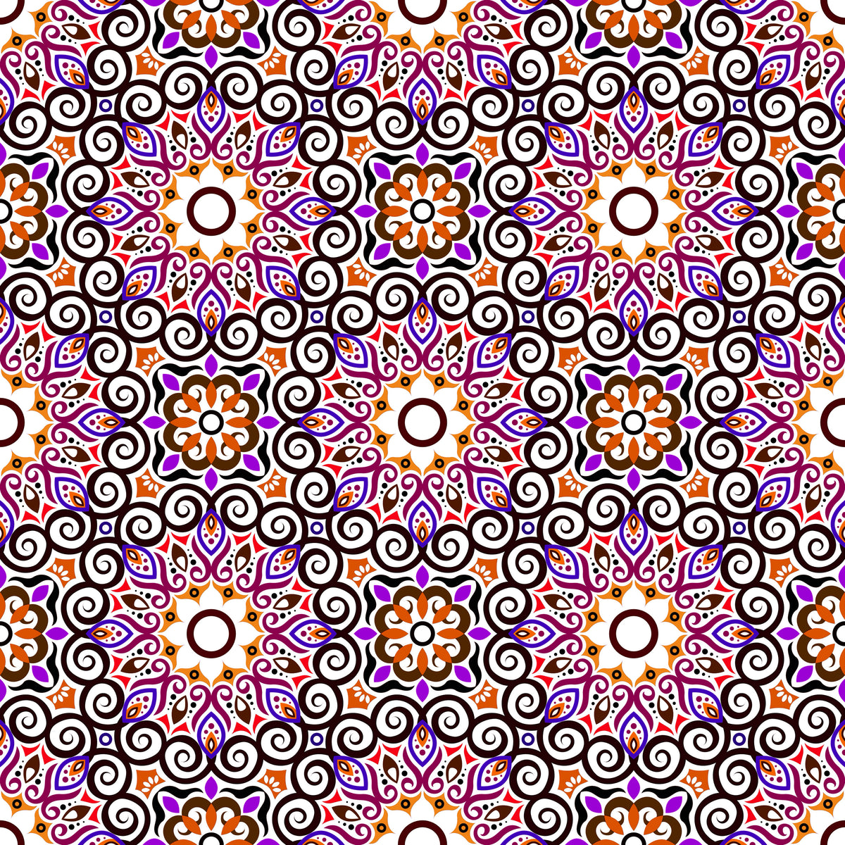 Orange - Purple - Red Mandala Fabric - 125i