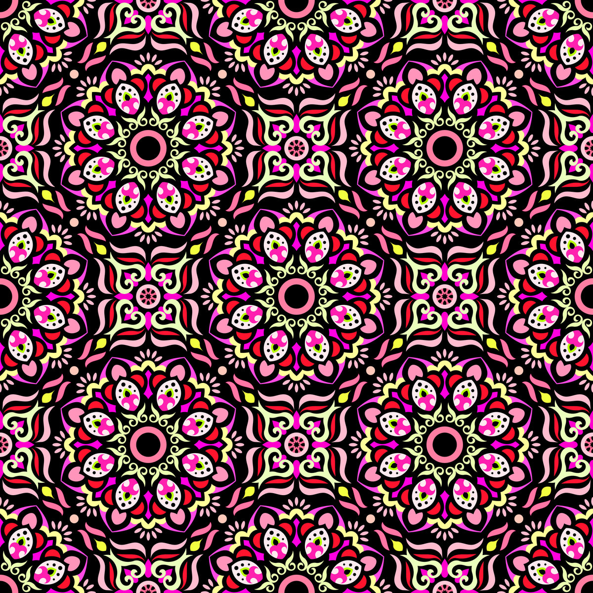 Red - Yellow - Pink Mandala Fabric - 186