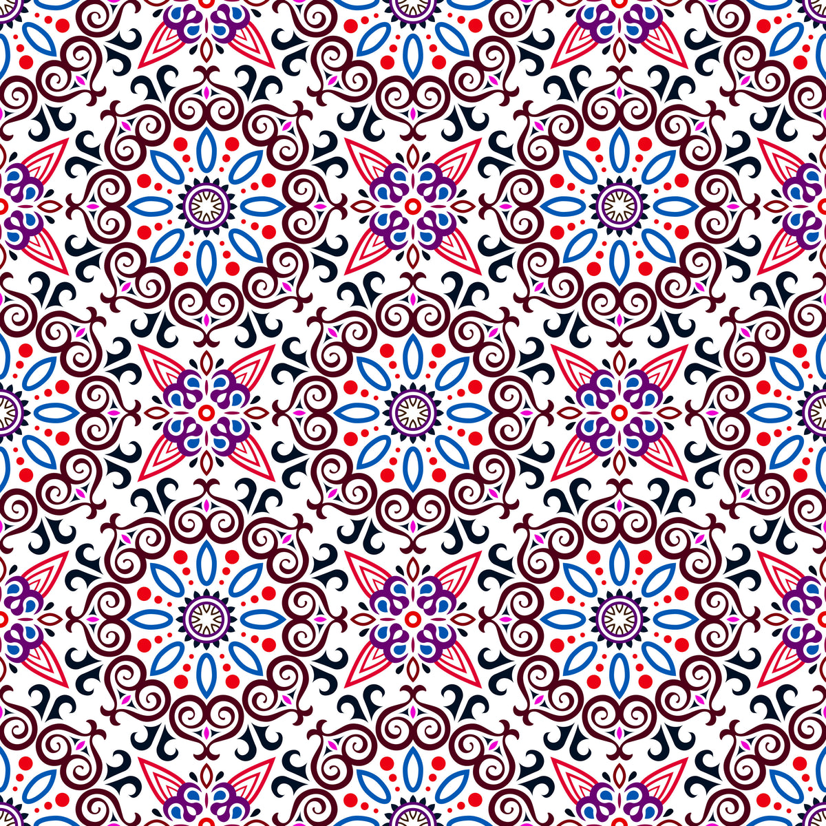 Red - Blue - Purple Mandala Fabric - 138i