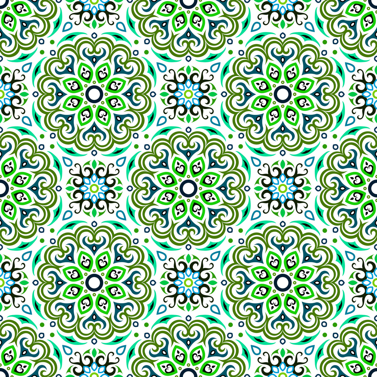 Green - Turquoise - Blue Mandala Fabric - 155i