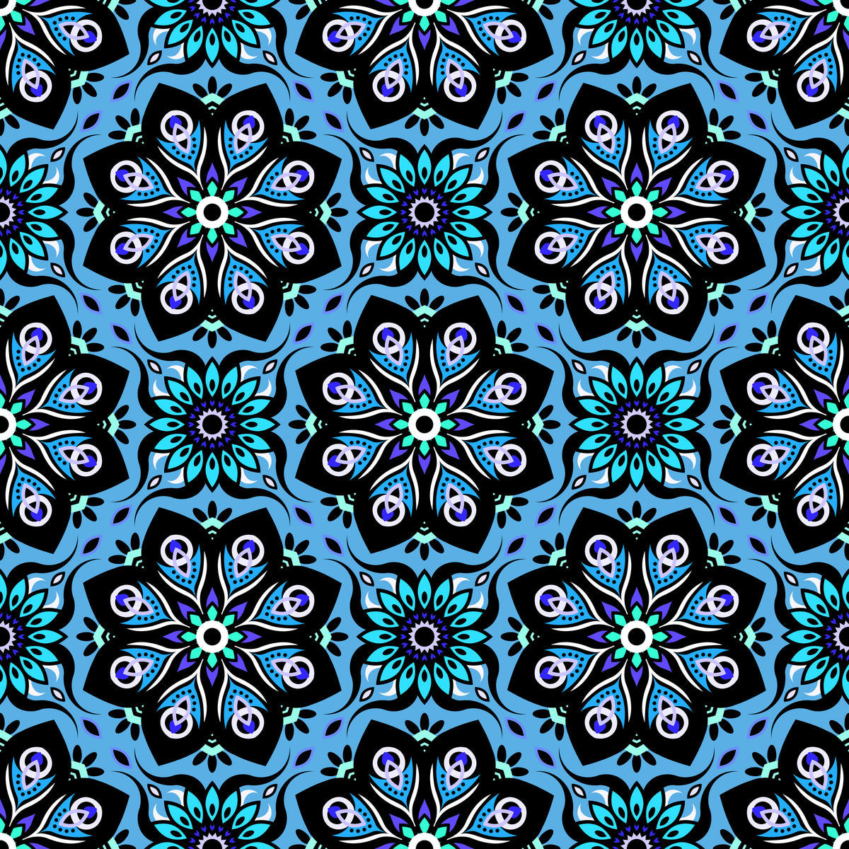 Blue - Turquoise Mandala Fabric - 236