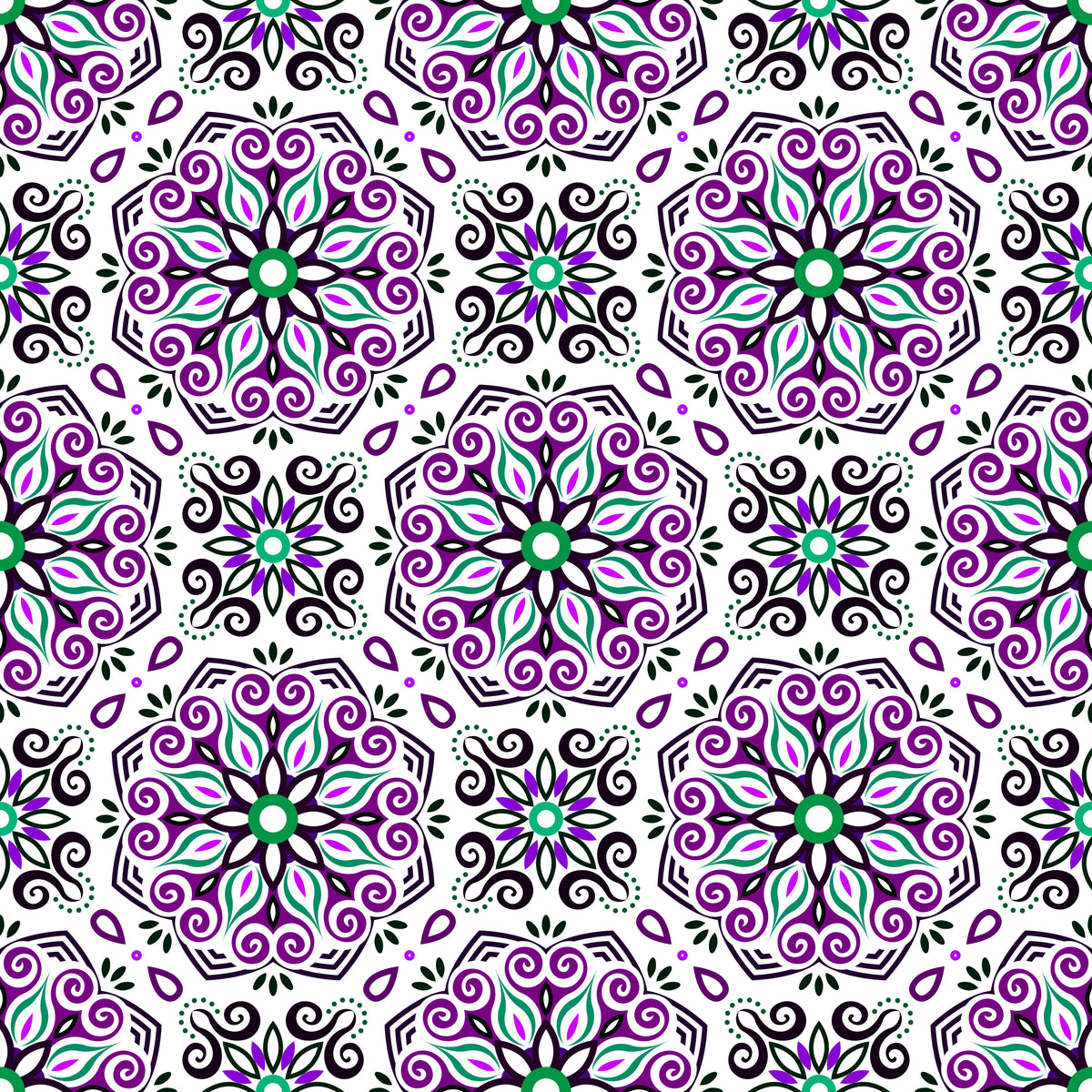 Purple - Green Mandala Fabric - 203i