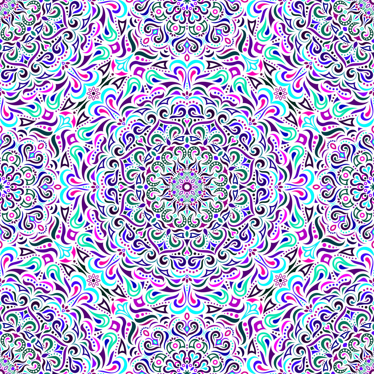 Turquoise - Purple - Pink Mandala Fabric 2005i