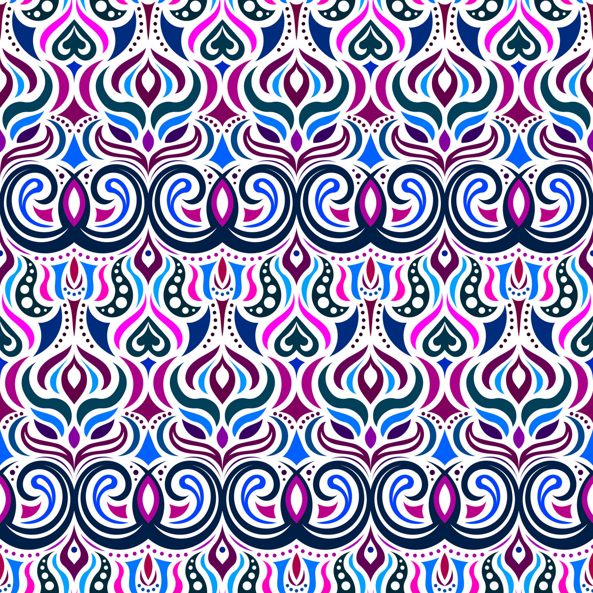 Blue - Pink - Maroon Abstract Doodle Fabric 1009.7i
