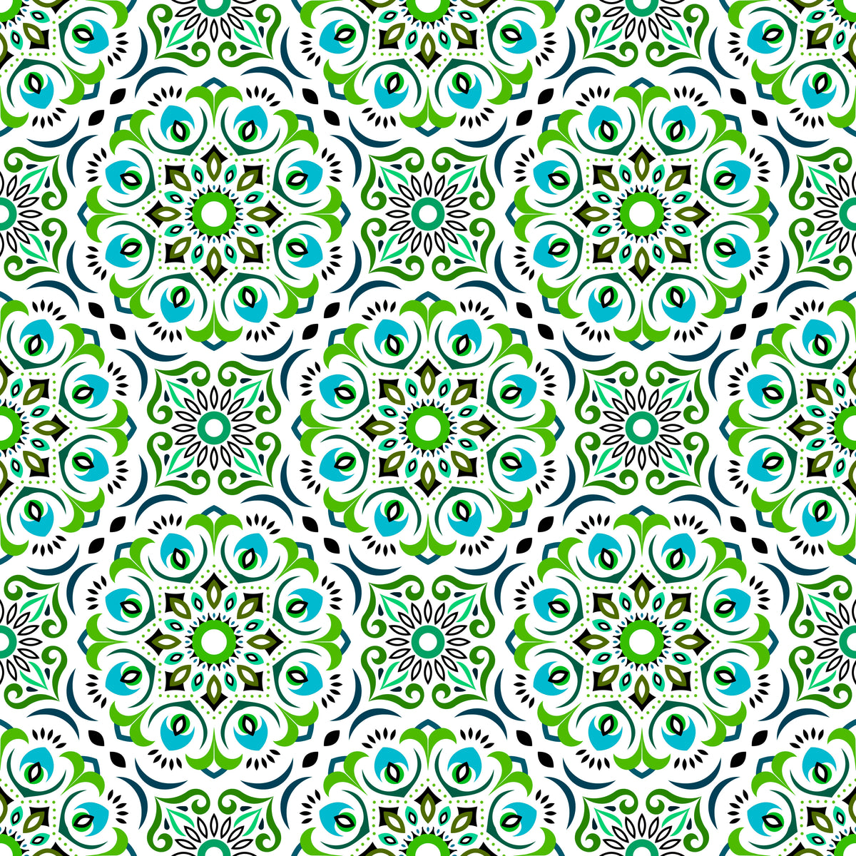 Green - Turquoise Mandala Fabric - 209i