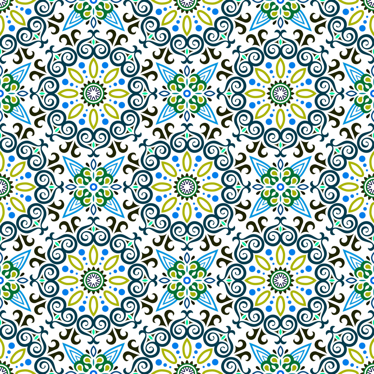 Blue - Green - Turquoise Mandala Fabric - 138i