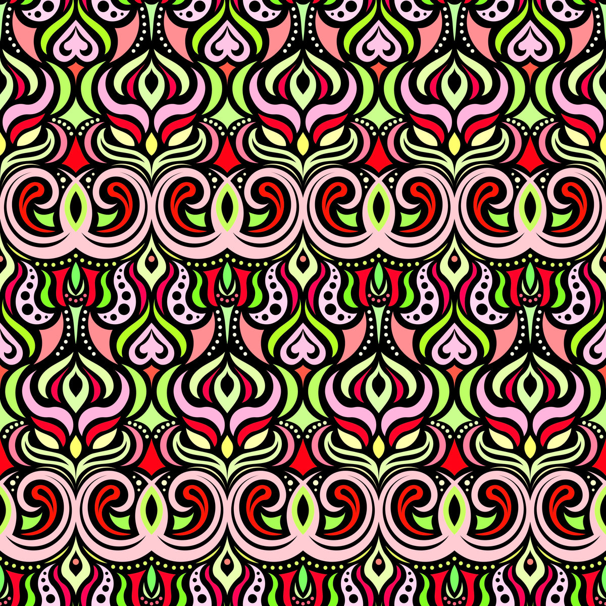 Red - Green Abstract Doodle Fabric 1009.7